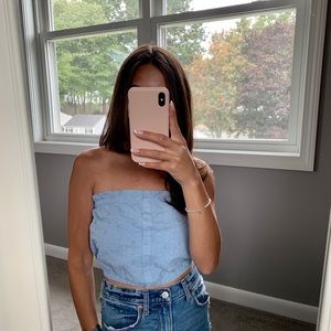 Blue Strapless Crop Top